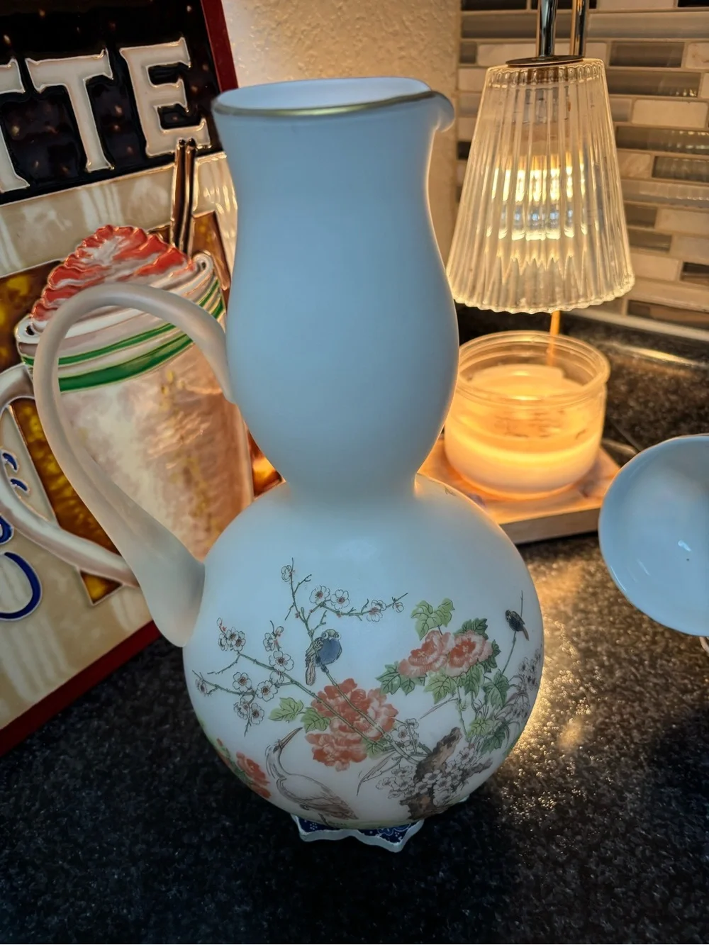 Classic Floral Porcelain Pitcher - White with Multicolor‎ Bouquet